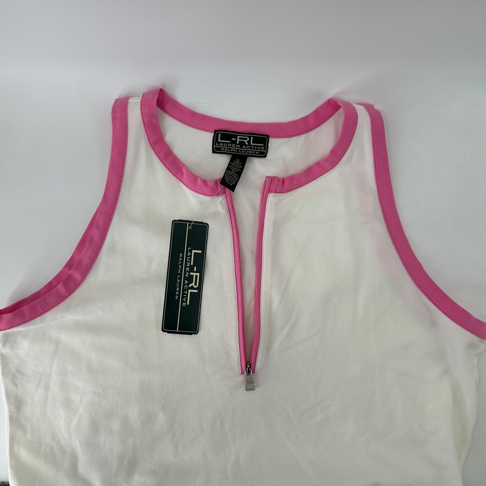 Lauren Ralph Lauren Active Tank Top Women XL White Pink Quarter Zip NWT Sporty